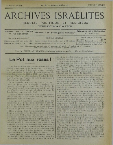 Archives israélites de France. Vol.78 N°28 (12 juil. 1917)